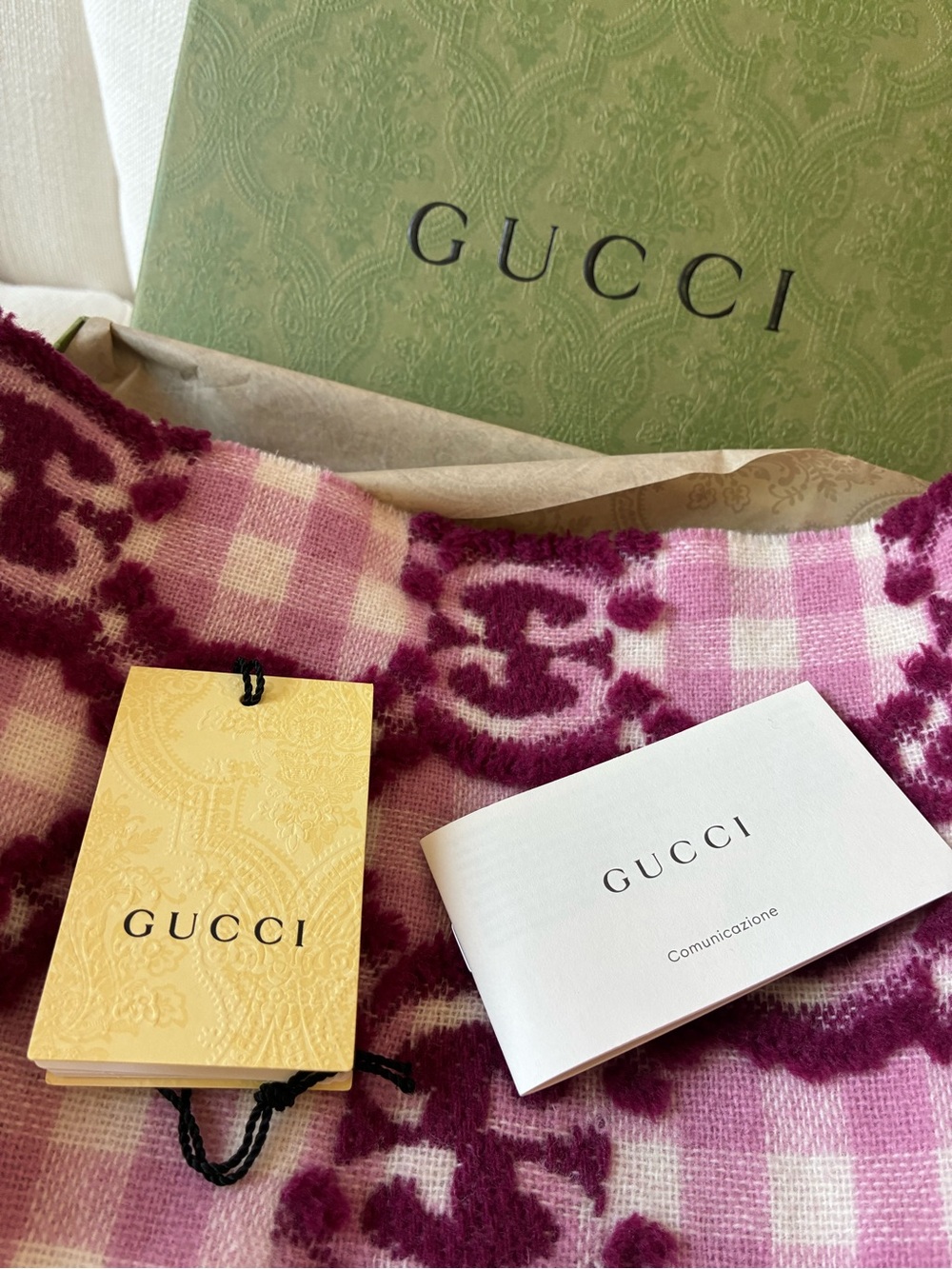 *NWT* Gucci Pink & Plum GG Check Wool Scarf 🧣 16*140cm - Picture 4 of 7